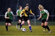 24 March 2018; Colleen Rickards of Kilkenny United in action against Lucy McCartan, left, and Lauren Kealy, right, of Peamount United during the Continental Tyres Women’s National League match between Peamount United and Kilkenny United at Greenogue in Newcastle, Dublin.   Photo by Barry Cregg/Sportsfile