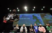 24 March 2018; The NFL Live event, presented by Subway®, took place this evening (Saturday, 24th March) at Dublin’s Convention Centre – where two-time Superbowl winning coach, Rob Ryan, Seattle Seahawks’ Earl Thomas, New York Giants’ Landon Collins, Baltimore Ravens’ Alex Collins and Philadelphia Eagles’ Jay Ajayi took to the stage for an evening of entertainment, hosted by Sky Sports presenter, Neil Reynolds. Pictured is Jay Ajayi of the Philadelphia Eagles Photo by Brendan Moran/Sportsfile