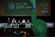 24 March 2018; The NFL Live event, presented by Subway®, took place this evening (Saturday, 24th March) at Dublin’s Convention Centre – where two-time Superbowl winning coach, Rob Ryan, Seattle Seahawks’ Earl Thomas, New York Giants’ Landon Collins, Baltimore Ravens’ Alex Collins and Philadelphia Eagles’ Jay Ajayi took to the stage for an evening of entertainment, hosted by Sky Sports presenter, Neil Reynolds. Pictured during the show are, from left, MC Neil Reynolds, two-time winning Super Bowl winning coach Rob Ryan, Alex Collins of the Baltimore Ravens, Landon Collins of the New York Giants, Earl Thomas of the Seattle Seahawks, and Jay Ajayi of the Philadelphia Eagles. Photo by Brendan Moran/Sportsfile