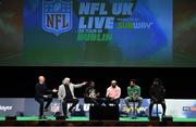 24 March 2018; The NFL Live event, presented by Subway®, took place this evening (Saturday, 24th March) at Dublin’s Convention Centre – where two-time Superbowl winning coach, Rob Ryan, Seattle Seahawks’ Earl Thomas, New York Giants’ Landon Collins, Baltimore Ravens’ Alex Collins and Philadelphia Eagles’ Jay Ajayi took to the stage for an evening of entertainment, hosted by Sky Sports presenter, Neil Reynolds. Pictured during the show are, from left, MC Neil Reynolds, two-time winning Super Bowl winning coach Rob Ryan, Alex Collins of the Baltimore Ravens, Landon Collins of the New York Giants, Earl Thomas of the Seattle Seahawks, and Jay Ajayi of the Philadelphia Eagles. Photo by Brendan Moran/Sportsfile