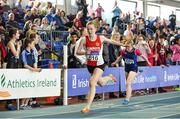 25 March 2018; Ailbhe Doherty of Ennis Track A.C., Co Clare, crosses line to win the Girls U16 200m event during Day 3 of the Irish Life Health National Juvenile Indoor Championships at Athlone IT, in Athlone, Westmeath. Photo by Sam Barnes/Sportsfile