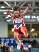 25 March 2018; Daniel Quirk of Greystones & Distict A.C., Co Wicklow, competing in the Boys U13 Long Jump event during Day 3 of the Irish Life Health National Juvenile Indoor Championships at Athlone IT, in Athlone, Westmeath. Photo by Sam Barnes/Sportsfile