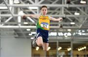 25 March 2018; James Brennan of Brothers Pearse A.C., Co Dublin, competing in the Boys U13 Long Jump event during Day 3 of the Irish Life Health National Juvenile Indoor Championships at Athlone IT, in Athlone, Westmeath. Photo by Sam Barnes/Sportsfile