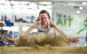 25 March 2018; Orna Murphy of Sligo A.C., Co Sligo, competing in the Girls U13 Long Jump event during Day 3 of the Irish Life Health National Juvenile Indoor Championships at Athlone IT, in Athlone, Westmeath. Photo by Sam Barnes/Sportsfile