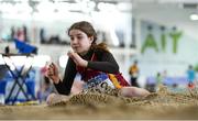 25 March 2018; Allison Dempsey of Eire Og Corra Choill A.C., Co Kildare, competing in the Girls U13 Long Jump  event during Day 3 of the Irish Life Health National Juvenile Indoor Championships at Athlone IT, in Athlone, Westmeath. Photo by Sam Barnes/Sportsfile