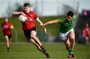25 March 2018; Conor Maginn of Down is tackled by Donal Keogan of Meath during the Allianz Football League Division 2 Round 7 match between Meath and Down at Páirc Tailteann in Navan, Co Meath. Photo by Ramsey Cardy/Sportsfile