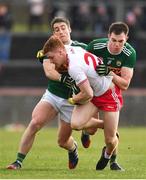 25 March 2018; Conor Meyler of Tyrone is tackled by Stephen O’Brien, left, and Jack Barry of Kerry during the Allianz Football League Division 1 Round 7 match between Tyrone and Kerry at Healy Park in Omagh, Tyrone. Photo by Brendan Moran/Sportsfile