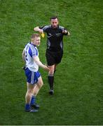 25 March 2018; Referee David Gough issues a yellow card to Monaghan substitute Colin Walshe during the Allianz Football League Division 1 Round 7 match between Dublin and Monaghan at Croke Park in Dublin. Photo by Ray McManus/Sportsfile