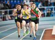 25 March 2018; Jack Maher of Westport A.C., Co Mayo, right, and Ruarcan O'Gibne of Boyne A.C., Co Louth, competing in the Boys U19 800m event during Day 3 of the Irish Life Health National Juvenile Indoor Championships at Athlone IT, in Athlone, Westmeath. Photo by Sam Barnes/Sportsfile