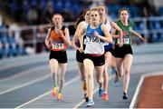 25 March 2018; Sara Doyle of St. L. O'Toole A.C., Co Carlow, on her way to winning the Girls U18 800m event during Day 3 of the Irish Life Health National Juvenile Indoor Championships at Athlone IT, in Athlone, Westmeath. Photo by Sam Barnes/Sportsfile
