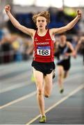 25 March 2018; Kelvin O'Carroll of Dooneen A.C., Co Limerick, celebrates after winning the Boys U15 800m event during Day 3 of the Irish Life Health National Juvenile Indoor Championships at Athlone IT, in Athlone, Westmeath. Photo by Sam Barnes/Sportsfile