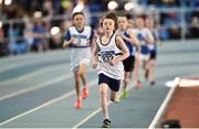 25 March 2018; Odhran O'Sullivan of Midleton A.C., Co Cork, on his way to winning the Boys U12 600m event during Day 3 of the Irish Life Health National Juvenile Indoor Championships at Athlone IT, in Athlone, Westmeath. Photo by Sam Barnes/Sportsfile