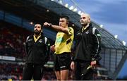24 March 2018; referee Marius Mitrea with assistant referees Manuel Bottino, left, and Andrea Piardi during the Guinness PRO14 Round 18 match between Munster and Scarlets at Thomond Park in Limerick. Photo by Diarmuid Greene/Sportsfile