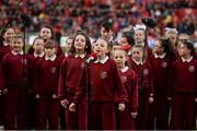 24 March 2018; Students from Corpus Christi School, Moyross, perform during half-time in the Guinness PRO14 Round 18 match between Munster and Scarlets at Thomond Park in Limerick. Photo by Diarmuid Greene/Sportsfile