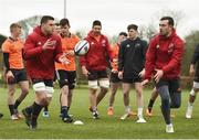 26 March 2018; JJ Hanrahan passes to team-mate CJ Stander during Munster Rugby squad training at the University of Limerick in Limerick. Photo by Diarmuid Greene/Sportsfile