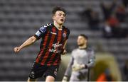 26 March 2018; Daniel Grant of Bohemians celebrates his side's second goal scored by team-mate Rob Manley during the EA SPORTS Cup First Round match between Bohemians and Cabinteely at Dalymount Park in Dublin. Photo by David Fitzgerald/Sportsfile