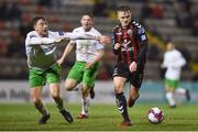 26 March 2018; JJ Lunney of Bohemians in action against Anthony Dolan of Cabinteely during the EA SPORTS Cup First Round match between Bohemians and Cabinteely at Dalymount Park in Dublin. Photo by David Fitzgerald/Sportsfile