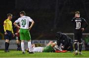 26 March 2018; Luke Clukas of Cabinteely receives medical attention before being substituted during the EA SPORTS Cup First Round match between Bohemians and Cabinteely at Dalymount Park in Dublin. Photo by David Fitzgerald/Sportsfile