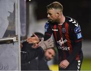 26 March 2018; Keith Ward of Bohemians high fives members of his side's bench after being substituted during the EA SPORTS Cup First Round match between Bohemians and Cabinteely at Dalymount Park in Dublin. Photo by David Fitzgerald/Sportsfile