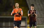 26 March 2018; Colin McCabe, left, and Rob Manley of Bohemians applaud the supporters following the EA SPORTS Cup First Round match between Bohemians and Cabinteely at Dalymount Park in Dublin. Photo by David Fitzgerald/Sportsfile