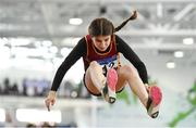 25 March 2018; Allison Dempsey of Eire Og Corra Choill A.C., Co Kildare, competing in the Girls U13 Long Jump event during Day 3 of the Irish Life Health National Juvenile Indoor Championships at Athlone IT, in Athlone, Westmeath. Photo by Sam Barnes/Sportsfile