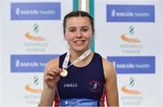25 March 2018; Caoimhe Cronin of Le Chéile AC, Co Kilare, with her gold medal after winning the Girls U17 200m event during Day 3 of the Irish Life Health National Juvenile Indoor Championships at Athlone IT, in Athlone, Westmeath. Photo by Sam Barnes/Sportsfile