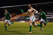 27 March 2018; Shaun Donnellan of Republic of Ireland celebrates after scoring his side's winning goal during the UEFA U21 Championship Qualifier match between the Republic of Ireland and Azerbaijan at Tallaght Stadium in Dublin. Photo by Stephen McCarthy/Sportsfile