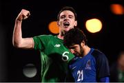 27 March 2018; Declan Rice of Republic of Ireland celebrates as Ilkin Muradov of Azerbaijan leaves the pitch following the UEFA U21 Championship Qualifier match between the Republic of Ireland and Azerbaijan at Tallaght Stadium in Dublin. Photo by Stephen McCarthy/Sportsfile
