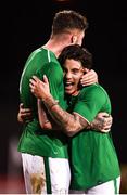 27 March 2018; Reece Grego-Cox, right, and Ryan Sweeney of Republic of Ireland celebrate following the UEFA U21 Championship Qualifier match between the Republic of Ireland and Azerbaijan at Tallaght Stadium in Dublin. Photo by Stephen McCarthy/Sportsfile
