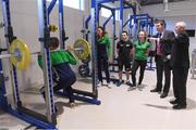 28 March 2018; Sport Ireland Announces €1,900,000 investment in the International Carding Scheme & €200,000 to the Team Ireland Golf Scheme. Sport Ireland today announced details of the 2018 International Carding Scheme and Team Ireland Golf Scheme. The €1,900,000 investment of the International Carding Scheme will support over 90 athletes (69 Olympic and 21 Paralympic) and 12 athletes on the top category of Podium funding. In 2018, Sport Ireland will award €200,000 to the Team Ireland Golf Scheme. This grant is awarded to the Confederation of Golf in Ireland (CGI) for the running and administration of the Scheme. Sport Ireland’s investment in this Scheme facilitates direct player support (€130,000) and indirect player support including the Challenge Tour Event and the provision of a training base in Quinta do Lago, Portugal. Grants worth €130,000 have been allocated to 12 emerging professionals with Gavin Moynihan and Stephanie Meadow receiving the largest individual grants of €20,000 each. In attendance at the announcement are Minister of State for Tourism & Sport, Brendan Griffin T.D., and John Treacy, CEO, Sport Ireland with athletes, from left, Hockey Ireland athletes Shane O'Donoghue and Deirdre Duke, Swim Ireland athlete Oliver Dingley and Paralympic Ireland swimmer Ellen Keane. Photo by Brendan Moran/Sportsfile