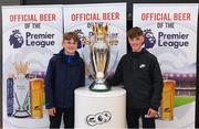 27 March 2018; Emmett Hodkinson, left, and Hugh Hodkinson with the Premier League trophy during the Carling Ireland Premier League Retail Trophy Tour in Tesco Bloomfield Shopping Centre, Dun Laoghaire, Co Dublin. Photo by Eóin Noonan/Sportsfile