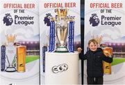 27 March 2018; Matthew Byrne-Kane, age 7, from Dun Laoghaire, Dublin, with the Premier League trophy during the Carling Ireland Premier League Retail Trophy Tour in Tesco Bloomfield Shopping Centre, Dun Laoghaire, Co Dublin. Photo by Eóin Noonan/Sportsfile