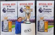 27 March 2018; Clara O'Connor, age 8, from Dalkey, Dublin, with the Premier League trophy during the Carling Ireland Premier League Retail Trophy Tour in Tesco Bloomfield Shopping Centre, Dun Laoghaire, Co Dublin. Photo by Eóin Noonan/Sportsfile