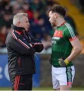 25 March 2018; Mayo Manager Stephen Rochford with David Drake of Mayo before the Allianz Football League Division 1 Round 7 match between Donegal and Mayo at MacCumhaill Park in Ballybofey, Donegal. Photo by Oliver McVeigh/Sportsfile