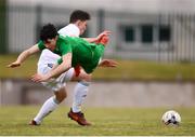 29 March 2018; Liam Kerrigan of Republic of Ireland in action against Kofi Balmer of Northern Ireland during the Centenary Shield match between the Republic of Ireland Schools and Northern Ireland Schools at Monaghan United FC in Gortakeegan, Monaghan. Photo by Stephen McCarthy/Sportsfile