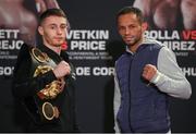 29 March 2018; Ryan Burnett, left, and Yonfrez Parejo during a press conference at City Hall in Cardiff, Wales. Photo by Lawrence Lustig / Matchroom Boxing via Sportsfile