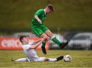 29 March 2018; Jake Walker of Republic of Ireland is tackled by Ruari O’Hare of Northern Ireland during the Centenary Shield match between the Republic of Ireland Schools and Northern Ireland Schools at Monaghan United FC in Gortakeegan, Monaghan. Photo by Stephen McCarthy/Sportsfile
