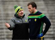 18 March 2018; Donegal manager Declan Bonner, left, along with Ciaran McGinley of Donegal before the Allianz Football League Division 1 Round 6 match between Monaghan and Donegal at St. Tiernach's Park in Clones, Monaghan. Photo by Oliver McVeigh/Sportsfile