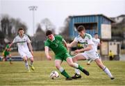 29 March 2018; Cian Murphy of Republic of Ireland in action against Ruari O’Hare of Northern Ireland during the Centenary Shield match between the Republic of Ireland Schools and Northern Ireland Schools at Monaghan United FC in Gortakeegan, Monaghan. Photo by Stephen McCarthy/Sportsfile