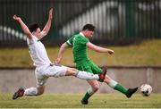 29 March 2018; Cian Murphy of Republic of Ireland in action against Kofi Balmer of Northern Ireland during the Centenary Shield match between the Republic of Ireland Schools and Northern Ireland Schools at Monaghan United FC in Gortakeegan, Monaghan. Photo by Stephen McCarthy/Sportsfile