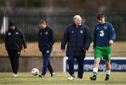 29 March 2018; Republic of Ireland team doctor Aiden O’Colmain with Ronan Manning of Republic of Ireland prior to the Centenary Shield match between the Republic of Ireland Schools and Northern Ireland Schools at Monaghan United FC in Gortakeegan, Monaghan. Photo by Stephen McCarthy/Sportsfile