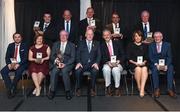 29 March 2018; 2017 MacNamee Award winners, back row, from left, Piaras Ó Mídheach, former Clare hurling manager Ger Loughnane, Colm Corrigan, Bob Doheny, and Liam Ó Donnchú. Front row, from left, Eammon Ó Culainn, Elma Nix, Tommy Callaghan, Uachtarán Chumann Lúthchleas Gael John Horan, Vincent Hogan, Anne McCormack and Peter Campbell during the GAA MacNamee Awards at Croke Park in Dublin. Photo by Matt Browne/Sportsfile