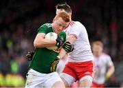 25 March 2018; Johnny Buckley of Kerry is tackled by Ronan McNamee of Tyrone during the Allianz Football League Division 1 Round 7 match between Tyrone and Kerry at Healy Park in Omagh, Tyrone. Photo by Brendan Moran/Sportsfile
