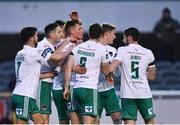 30 March 2018; Sean McLoughlin of Cork City, centre, is congratulated by team-mates after scoring his side's first goal during the SSE Airtricity League Premier Division match between Bray Wanderers and Cork City at the Carlisle Grounds in Wicklow. Photo by Seb Daly/Sportsfile