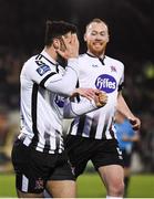 30 March 2018; Patrick Hoban celebrates with his Dundalk team-mate Chris Shields, right, after scoring his side's first goal, a penalty, during the SSE Airtricity League Premier Division match between Dundalk and Bohemians at Oriel Park in Louth. Photo by Stephen McCarthy/Sportsfile