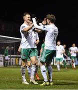 30 March 2018; Kieran Sadlier of Cork City, right, celebrates with team-mate Sean McLoughlin after scoring his side's third goal during the SSE Airtricity League Premier Division match between Bray Wanderers and Cork City at the Carlisle Grounds in Wicklow. Photo by Seb Daly/Sportsfile