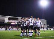 30 March 2018; Dundalk players celebrate after Michael Duffy scored their side's third goal during the SSE Airtricity League Premier Division match between Dundalk and Bohemians at Oriel Park in Louth. Photo by Stephen McCarthy/Sportsfile