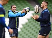 31 March 2018; James Lowe, left, and Andrew Porter during the Leinster Rugby captain's run at the Aviva Stadium in Dublin. Photo by Ramsey Cardy/Sportsfile