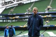 31 March 2018; Head coach Leo Cullen arrives for the Leinster Rugby captain's run at the Aviva Stadium in Dublin. Photo by Ramsey Cardy/Sportsfile