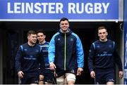 31 March 2018; Leinster players, from left, Luke McGrath, Joey Carbery, James Ryan and Nick McCarthy arrive for the Leinster Rugby captain's run at the Aviva Stadium in Dublin. Photo by Ramsey Cardy/Sportsfile